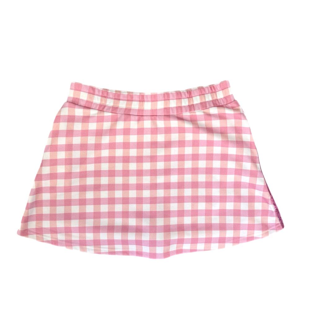 Brianna Cannon NEW Pink White Gingham Pull On Lined Sequin Side Stripe Skort - Picture 4 of 10